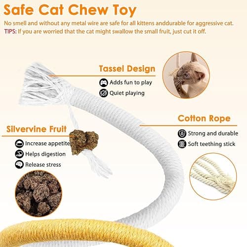 Tocirelo Cat Chew Rope Toy - 6Pack Cat Chew Toy for Teeth Cleaning, Interactive Kitten Teething Toys to Transfer Chewing from Wires, Cotton String with Natural Silvervine Ball thumbnail 4