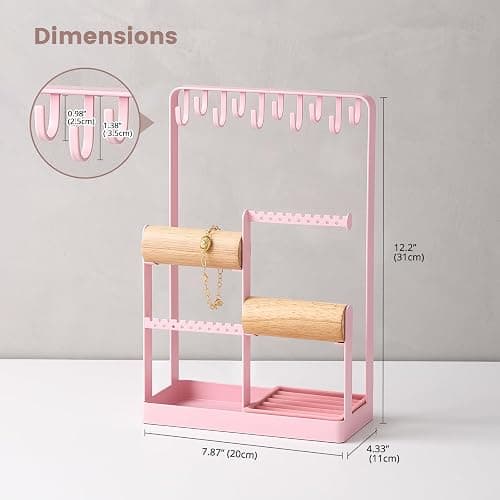 Lolalet Jewelry Holder Organizer, Aesthetic Jewelry Display Stand for Necklaces Bracelets Earrings Rings, Cute Room Décor for Teen Girls Women -Pink thumbnail 3