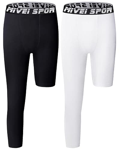 MIVEI Youth Boys Girls One Leg Compression Pants Basketball Single Leg Sleeve Tights Kids 3/4 Leggings Sports Base Layer - Image 1