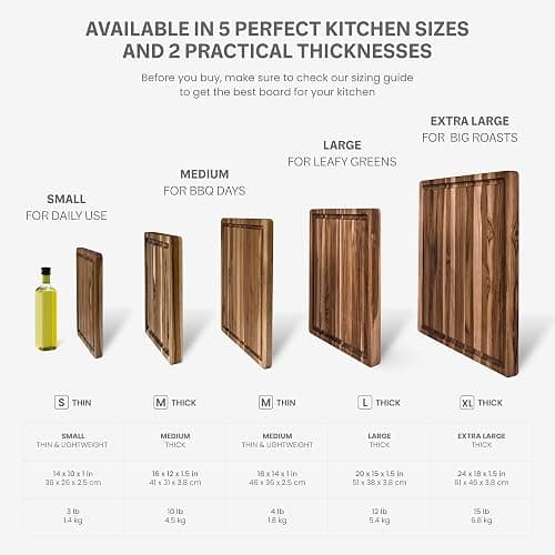 Teakhaus Cutting Board - Medium (M) Wood Cutting Board with Juice Groove and Grip Handles - 18”L x 14”W - Thin, Lightweight, Reversible Teak Edge Grain Wood - Knife Friendly - FSC Certified thumbnail 5