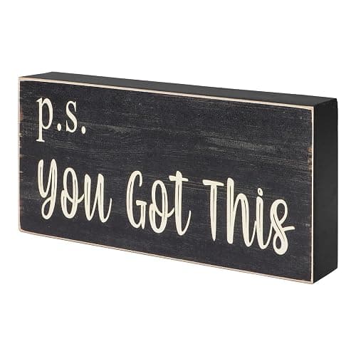 Esur Motivational Home Office Desk Black Decor - Farmhouse Wooden Box Sign Gift for Women - P.S. You Got This thumbnail 8