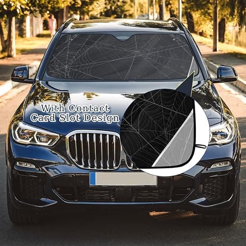 Black Spiders Web Windshield Sun Shade Blocks UV Rays Visor Protector Accordion Folding Sun Reflector Auto Sunshade for Car Truck SUV to Keep Your Vehicle Cool (55" x 27.5") thumbnail 4