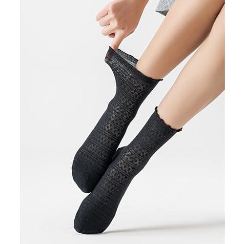 Mcool Mary Women's Ruffle Socks Mesh Casual Lace Cotton Ankle Ultra Thin Frilly Crew Socks for Women 6 Pairs thumbnail 2