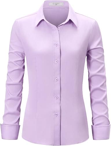 ONKEEP Dress Shirts for Women Long Sleeve Button Down Shirt Stretch Wrinkle Free Solid Casual Work Office Blouse Top - Image 1