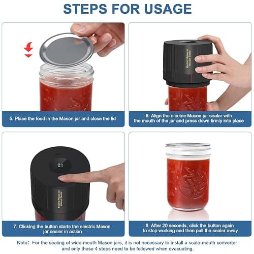 Electric Mason Cordless Vacuum Sealer Kit for Wide-Mouth & Regular-Mouth Mason Jars, for Food Storage and Fermentation, Black thumbnail 5