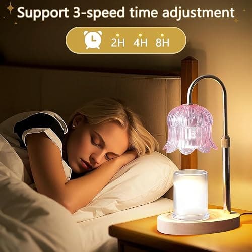 Candle Warmer Lamp Electric Timer - Modern Home Decor Table Lights for Candles Warming Height Adjustable Dimmable Warmers Pink thumbnail 6