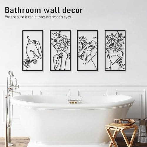 Bakovity Black Metal Wall Decor, Abstract Woman Wall Art, Minimalist Line Wall Decor, Modern Aesthetic Metal Wall Art for Bedroom Bathroom Living Room (4 Pcs, 17 x 9 in) - Dark Black thumbnail 4
