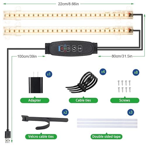 8.6'' Mini LED Grow Light Strips, Full Spectrum 3000K, 52 LED Plant Light with 3/9/12H Timer, 10 Dimmable Levels for Seedling, Succulent and Plant Shelf, 2 Head thumbnail 6