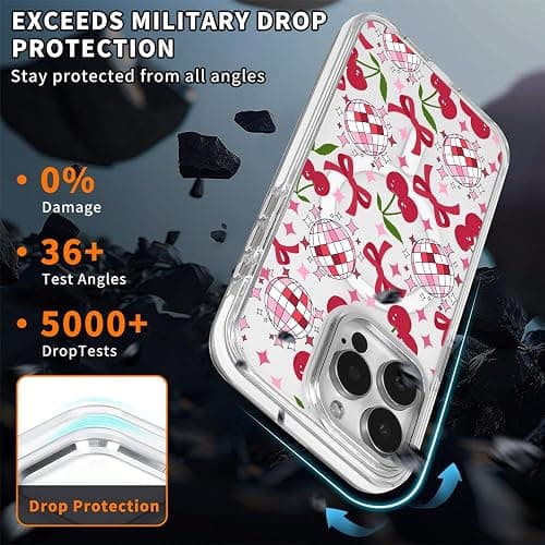 DAIZAG Case for iPhone 16, [Compatible with MagSafe],Cute Pink Cherry Disco Ribbon Star Phone Case for Women Girls Magnetic Clear Cover Case for iPhone 16 thumbnail 4
