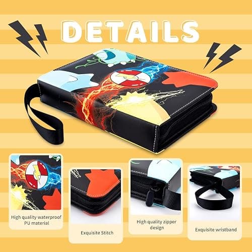 Jravkfi Card Binder 4 Pocket with 50 Removable Sleeves-Can Hold 400 Cards,3-Ring Zipper Sports Book is Gifts for Boys and Girls（Black） thumbnail 3