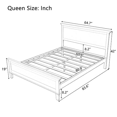 Merax Mid Century Queen Bed Frame with Headboard and Tapered Legs, Wood Platform Bed Frame Queen Size with Wood Slat Support, Under Bed Storage, White thumbnail 2