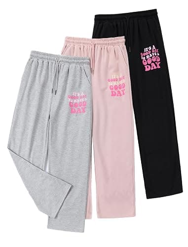 EXARUS 3 Pack Girls Sweatpants Joggers Teen Sweat Pants Cute Baggy Tween Trendy Clothes Preppy with Pockets - Image 1