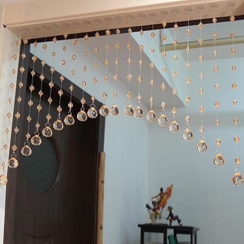 Hysenm 20 Crystal Beaded Curtains Arched Door Beaded Curtain, Hanging Doorway Room Decor with Crystal Balls, Beaded String Curtain Divider for Home, Coffee House, Bedroom, Restaurant - Image 1