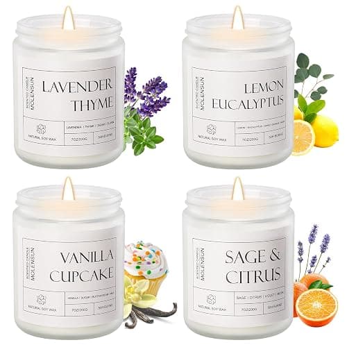 Molensun 4 Pack Candles for Home Scented, 28 oz Long Lasting Candles, Soy Candle Set Gift for Women - Lavender Thyme/Lemon Eucalyptus/Sage &Citrus/Vanilla Cupcake - Image 1