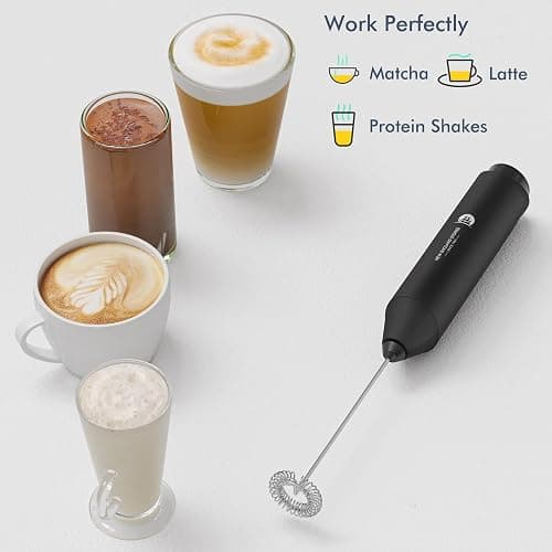 Powerful Milk Frother Handheld Foam Maker, Mini Whisk Drink Mixer for Coffee, Cappuccino, Latte, Matcha, Hot Chocolate, With Stand, Black thumbnail 4