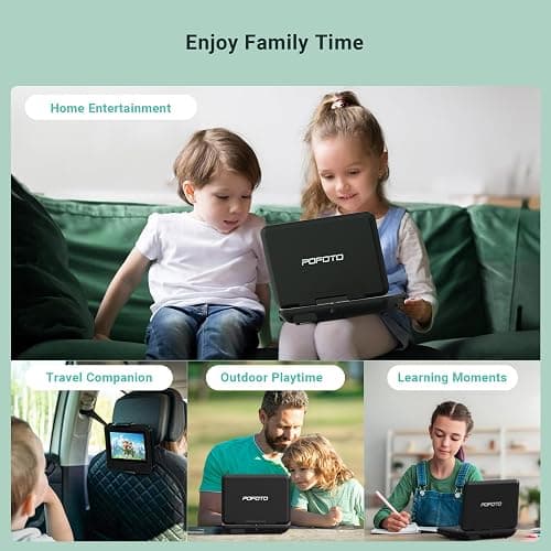 9.5" Portable DVD Player for Kids and Car with 7.5" Swivel Screen, | 4-6 Hours Rechargeable Battery, Car DVD Player with Dual Speakers, Remote Control, Support Sync TV, Region Free USB/SD/AV thumbnail 7