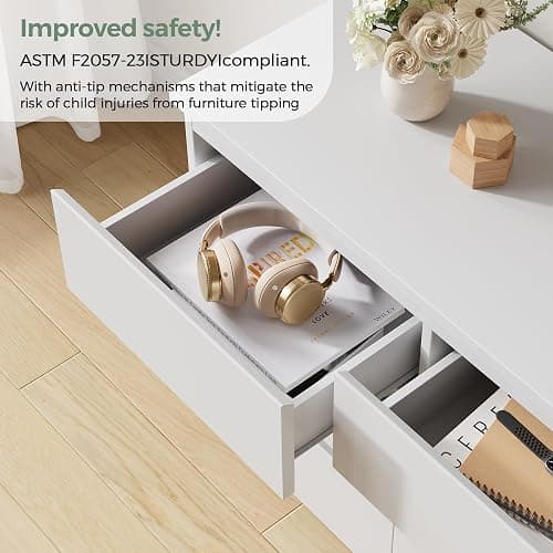 Orgobysol White 9 Drawer Dresser for Bedroom,Modern Wood Dressers & Chest of Drawers with No-Handle Design, Long Dressers for Closet Living Room,Nursery,Hallway (59.06 * 32.28 * 14.57 in) thumbnail 5