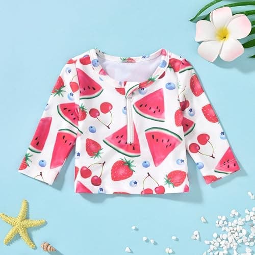 HINTINA Newborn Baby Girl Long Sleeve 2-Pieces Swimsuit Bathing Suit with Hat thumbnail 6