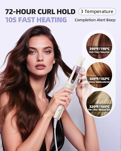 TSUYAGLA Automatic Hair Curler, 1 1/4 Inch Rotating Curling Iron with 3 Temp, 500 Million Ionic, 2-Way Rotation,10S Fast Heating, Anti-Scald, Anti-Tangle Rotating Curling Wand for Different Hair Types thumbnail 6