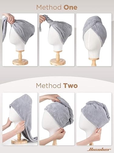 Hicober Microfiber Hair Towel, 3 Packs Hair Turbans for Wet Hair, Drying Hair Wrap Towels for Curly Hair Women Anti Frizz (Grey,Blue,Grey) thumbnail 7