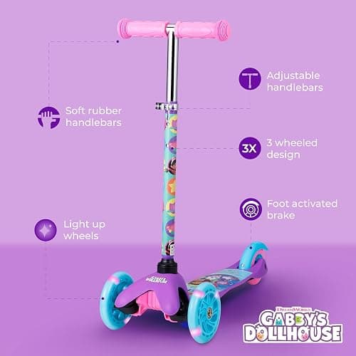 Self Balancing Kick Scooter with Light Up Wheels, Extra Wide Deck, 3 Wheel Platform, Foot Activated Brake, 75 lbs Limit, Kids & Toddlers Girls or Boys, for Ages 3 and Up thumbnail 2