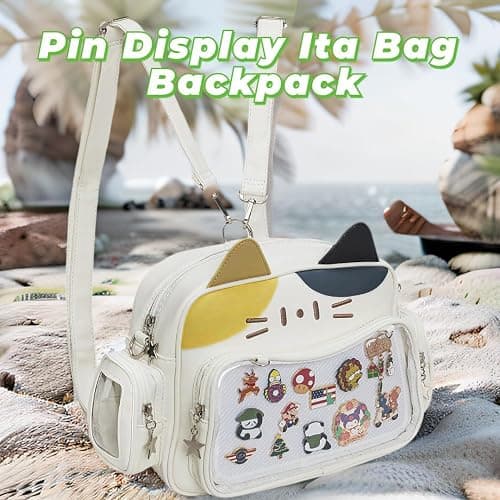 ZAROXOXS Kawaii Ita Bag Crossbody Bag Cute White Cat Backpack Girls Shoulder Bags Pin Display with Insert thumbnail 2