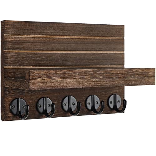 Lwenki Key Holder for Wall, Decorative Key and Mail Holder with Shelf Has Large Key Hooks for Bags, Coats – Paulownia Wood Key Hanger with Mounting Hardware (9.8”W x 6.7”H x 4.2”D) (Brown) thumbnail 3