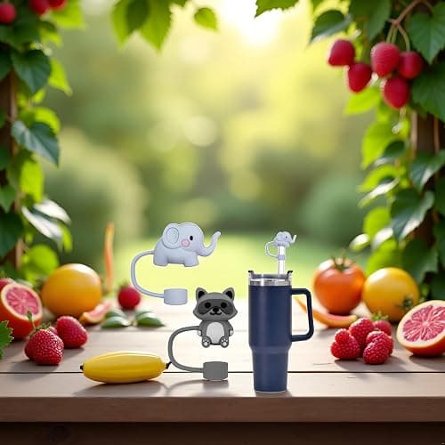 Elephants and raccoons Straw Cover for Stanley 40&30 Oz Cup, 10mm Silicone Straw Covers Cap for Stanley Cup Accessories, Cute Topper for Tumblers, Cap Stopper for Reusable Straws thumbnail 6