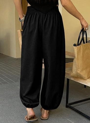Astylish Womens Elastic High Waisted Baggy Barrel Pants 2026 Casual Lounge Boho Harem Trousers Pants thumbnail 2