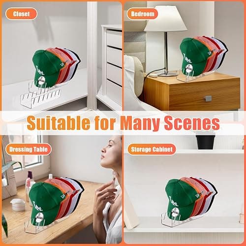 Hat Stand for Baseball Caps, 2 Pack No Install Acrylic Hat Organizer for 14 Baseball Caps Storage Organizer, Hat Racks Hat Holder Display and Organization for Closet, Bedroom, Dresser (Clear-2Pack) thumbnail 6