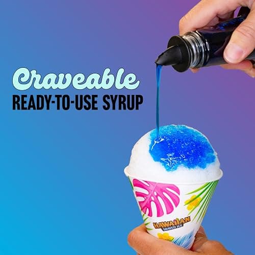 Hawaiian Shaved Ice Blue Raspberry Syrup - Made Nut Soy Dairy Free in the USA - Flavor Fluffy Shaved & Crunchy Snow Cone - Shelf Stable After Opening - Makes 8 Servings - 16 ounces thumbnail 5