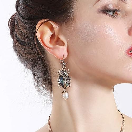 Vintage Beetle Bug Scarab Drop Dangle Earrings for Women,Unique Weird Victorian Jewelry Accessories thumbnail 2
