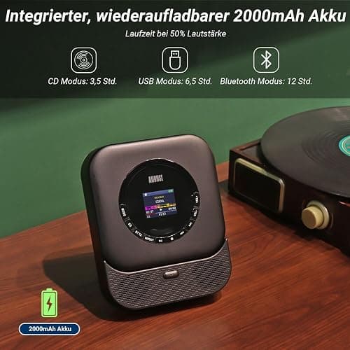 August SE15 Wiederaufladbarer tragbarer Bluetooth CD Player mit Kopfhörer | CD Spieler mit 3,5mm Audio-Ein/Aus/Überspringschutz/Wiederholungsmodus, Wandhalterung&Fernbedienung, für Zuhause/Auto-Schwarz thumbnail 6