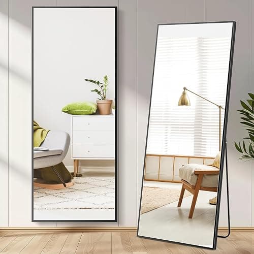 DUMOS Full Length Mirror 64"x21" Full Body Floor Mirror for Bedroom or Cloakroom, Can Stand Alone, Hang or Lean Against Wall, Tall Wall Mirror with Stand and Sleek Aluminum Alloy Thin Frame - Image 1