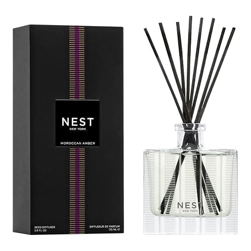 NEST New York Reed Diffuser, Moroccan Amber - 5.9 fl oz - Fragrance for Up to 90 Days - Reusable, Refillable Glass Holder - Includes 8 All-Natural Reed Sticks - Flame Free - Image 1