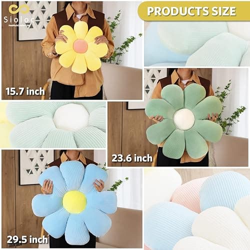 Sioloc flower pillow,flower Shaped Throw Pillow Butt Cushion flower Floor Pillow,Seating Cushion,Cute Room decor & Plush Pillow for bedroom sofa chair(Yellow,23.6'') thumbnail 5