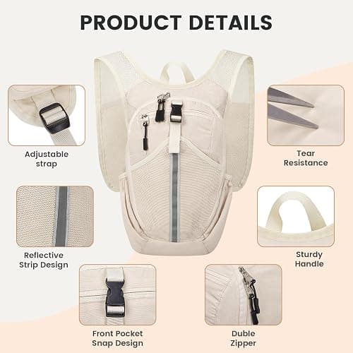 TUIKEN Small Hiking Backpack 15L-Lightweight Packable Foldable Backpack for Travel Camping Outdoor Commute, Compact Rucksack for Women Men(Beige) thumbnail 6
