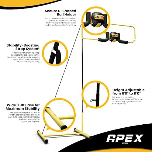 Apex Sports Volleyball Spike Trainer – Adjustable Solo Practice Station for Hitting & Spiking – Durable 25lb Base, Easy Ball Reload – Indoor/Outdoor Training Aid for All Skill Levels thumbnail 3