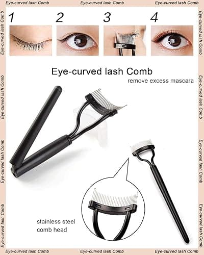 TPPICK Eyelash Curler Kit Metal Lash Curlers with Eyelashes Separator Comb Tools & 6 Replacement Refill Pads (Black) - Black thumbnail 5