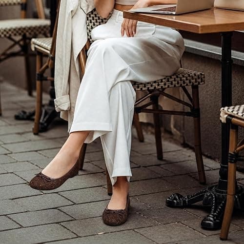 FINIWOR Womens Black Ballet Flats Shoes,Point Toe Shoes | comfortable dressy slip on casual flats with bow for women thumbnail 3