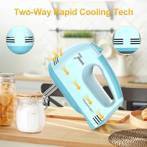 LILPARTNER Hand Mixer Electric, Ultra Power Kitchen Hand Mixer With 7-Speed & 5 Stainless Steel Accessories for Whipping Dough, Cream, Cake, Dishwasher Safe, Blue thumbnail 6