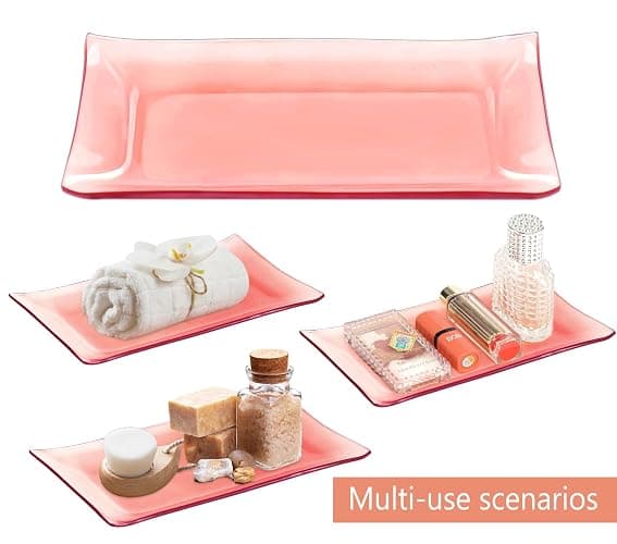 Haturi Bathroom Accessories Set, 4 Pcs Pink Glass Bathroom Accessories Sets Complete w/Lotion Soap Dispenser, Toothbrush Holder, Apothecary Jar, Vanity Tray, Bathroom Decor, Gift for Home Apartment | Kit w/ Bathroom Soap Dispenser Set, Toothbrush Holder, Qtip Holder, Vanity Tray, Pink Bathroom Decor, Gift for Home Apartment thumbnail 5