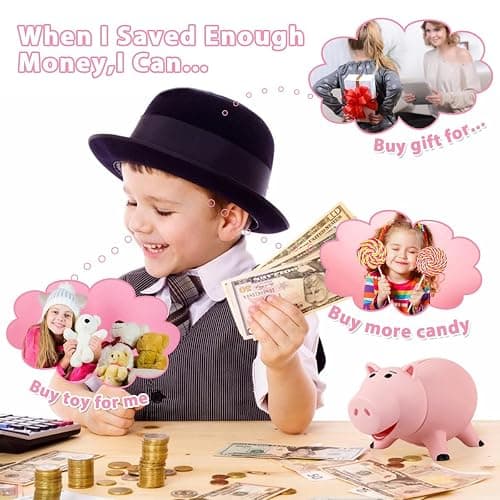 PHOCAS Hamm Piggy Bank Unbreakable Cute Pink Pig Money Bank Plastic Saving Coin Bank for Kids Christmas Birthday Gift thumbnail 7