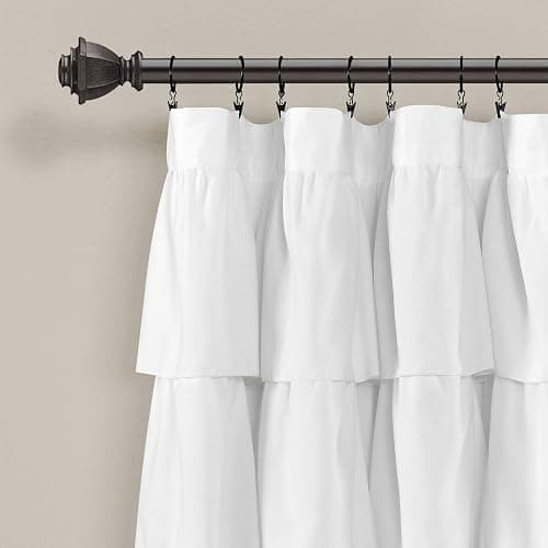 Lush Decor Ruffle Window Curtain - Vintage Chic Farmhouse Style Panel for Living, Dining Room, Bedroom (Single), 50”W x 84"L, White thumbnail 2