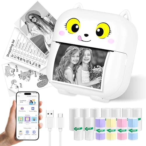 Mini imprimante Portable, Thermique Photo Portable, imprimante de Poche, Imprimante Photo Thermique sans Encre avec 13 Rouleaux de Papier, imprimante Bluetooth et WiFi, pour Notes, Images, Photos - Image 1