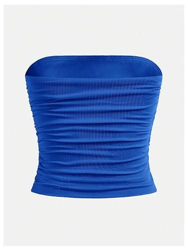 OYOANGLE Girl's Strapless Tube Top Ribbed Knit Ruched Cropped Bandeau Cute Summer Tops thumbnail 2
