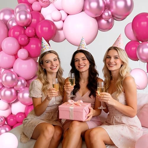 Amandir 153 Pcs Pink Balloon Arch Garland Kit, Different Sizes 18 12 10 5 inch Latex Metallic Confetti Hot Pink Balloons for Mothers Day Baby Shower Birthday Princess Wedding Party Decorations thumbnail 5