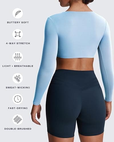 Aoxjox Long Sleeve Crop Tops for Women Sienna Twist Deep V Workout Cropped T Shirt Top thumbnail 4
