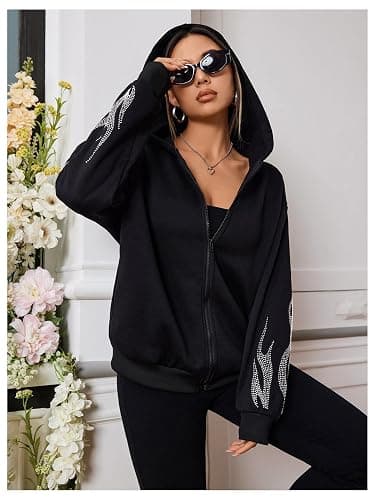 SOLY HUX Womens Zip Up Hoodie Y2k Graphic Oversized Sweatshirt Long Sleeve Jackets Fall Outfits thumbnail 4