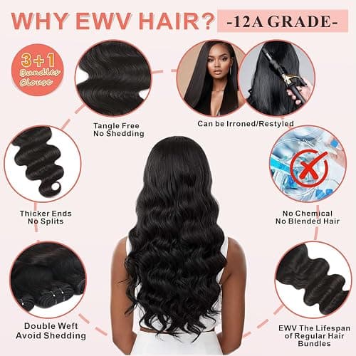 Bundles Human Hair 16 18 20+14 Inch 5x5 HD Lace 12A Body Wave Bundles with Closure 100% Unprocessed Brazilian Virgin Hair No Tangle Shedding Keep Texture Silky Soft for Women thumbnail 8